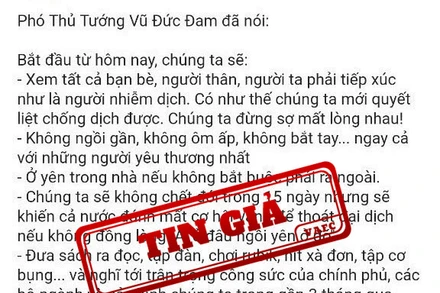 Nội dung thông tin giả mạo phát ngôn của Phó Thủ tướng Vũ Đức Đam phát hiện ngày 6/8. (Nguồn: VAFC). 