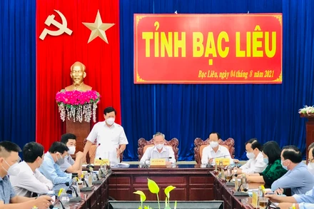 Quang cảnh buổi làm việc tại UBND tỉnh Bạc Liêu.