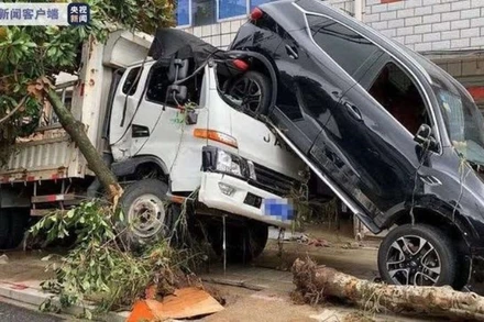 Thiệt hại do mưa lớn tại thôn Liễu Lâm, huyện Tùy, tỉnh Hồ Bắc. (Ảnh chụp màn hình CCTV)