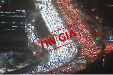 Ảnh ùn tắc giao thông tại Mỹ bị chú thích sai thành ảnh người dân đi tránh bão Ida.