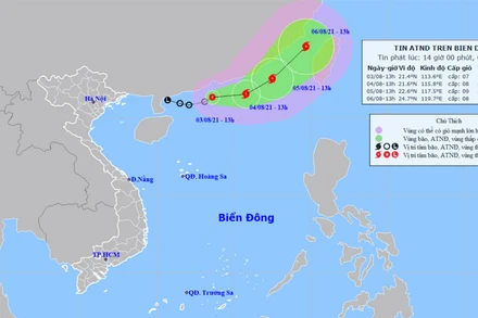 Vị trí và hướng di chuyển của áp thấp nhiệt đới. (Nguồn: nchmf.gov.vn)