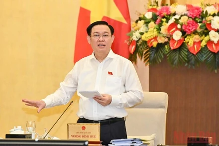 Chủ tịch Quốc hội Vương Đình Huệ phát biểu khai mạc phiên họp thứ 2 Ủy ban Thường vụ Quốc hội khóa XV. (Ảnh: DUY LINH) 