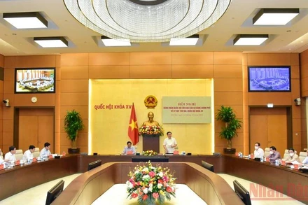 Hội nghị giữa Đảng đoàn Quốc hội và Ban Cán sự Đảng Chính phủ về việc chuẩn bị Kỳ họp thứ hai, Quốc hội Khóa XV. (Ảnh: Duy Linh)