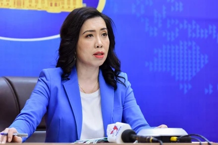 Người phát ngôn Bộ Ngoại giao Lê Thị Thu Hằng tại buổi họp báo. (Ảnh: Bộ Ngoại giao)