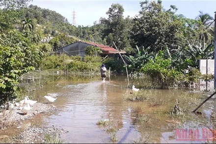 Đường vào khu dân cư bị ngập kéo dài mỗi khi có mưa lớn, (Ảnh: THANH HỒNG)