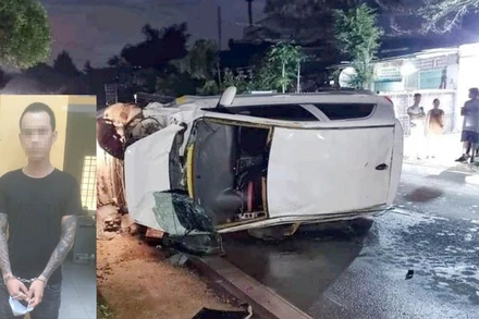 Đối tượng N.V.C và hiện trường vụ tai nạn.