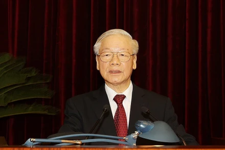 Tổng Bí thư Nguyễn Phú Trọng phát biểu khai mạc Hội nghị lần thứ tư Ban Chấp hành Trung ương Đảng khóa XIII. (Ảnh: TTXVN)