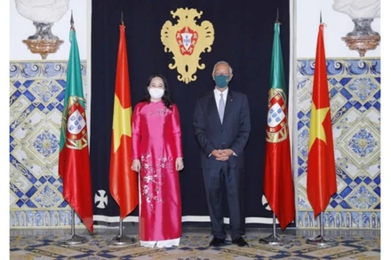 Phó Chủ tịch nước Võ Thị Ánh Xuân hội kiến Tổng thống Bồ Đào Nha Marcelo Rebelo de Sousa. (Ảnh: Phương Hoa/TTXVN)