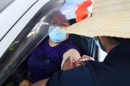 Tiêm vaccine Pfizer cho các lái xe ở Auckland, New Zealand, ngày 16/10/2021. (Ảnh: Reuters)