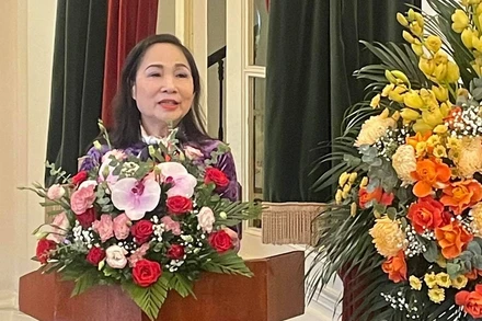 NSND Trịnh Thúy Mùi, Chủ tịch Hội Nghệ sĩ Sân khấu Việt Nam phát biểu tại Hội thảo. (Ảnh: TRANG ANH)