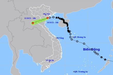 Vị trí và hướng di chuyển của vùng áp thấp. (Nguồn: nchmf.gov.vn)