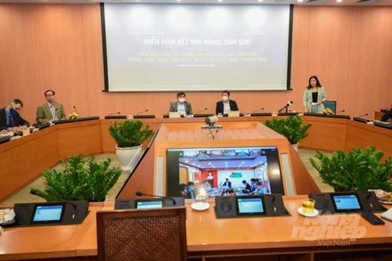 Thứ trưởng Bộ NN-PTNT Trần Thanh Nam và ông Nguyễn Mạnh Quyền, Phó Chủ tịch UBND TP Hà Nội, tại điểm cầu chính ở UBND thành phố. (Ảnh nongnghiep.vn)