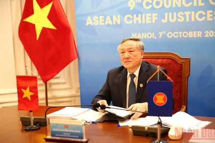 Chánh án Tòa án nhân dân tối cao Nguyễn Hòa Bình phát biểu tại phiên khai mạc CACJ lần thứ 9.