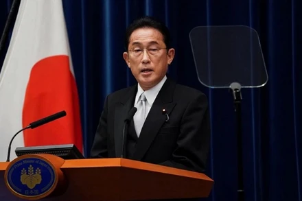 Thủ tướng Nhật Bản Kishida Fumio phát biểu tại một cuộc họp báo ở Tokyo, Nhật Bản, ngày 4/10/2021. (Ảnh: Pool/Reuters)