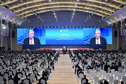 Tổng Thư ký Liên hợp quốc Antonio Guterres phát biểu trực tuyến tại Hội nghị lần thứ 15 các bên tham gia Công ước đa dạng sinh học tổ chức tại TP Côn Minh (Trung Quốc), ngày 12/10. (Ảnh: TTXVN)