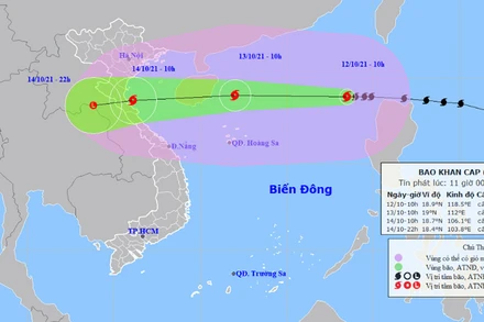 Vị trí và hướng di chuyển của bão số 8. (Nguồn: nchmf.gov.vn)