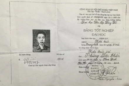 Tấm bằng tốt nghiệp Đại học do Trường Đại học Đông Đô cấp cho ông Chiến có dấu hiệu khuất tất.
