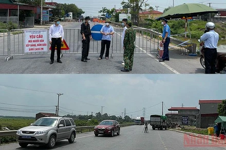 Chốt kiểm soát dịch bệnh Covit-19 trên Quốc lộ 37 (huyện Cẩm Giàng) trước và sau khi được gỡ bỏ.