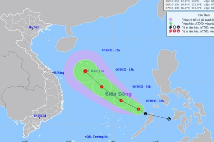 Vị trí và hướng di chuyển của vùng áp thấp trên Biển Đông. (Nguồn: nchmf.gov.vn)