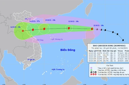 Vị trí và hướng di chuyển của bão Kompasu. (Nguồn: nchmf.gov.vn)