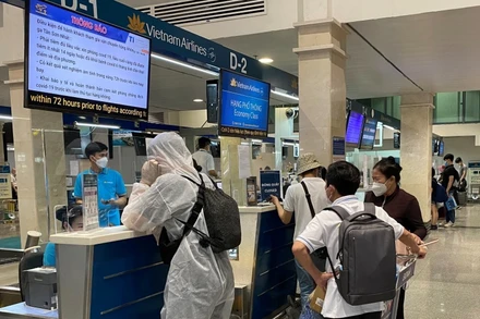 Hành khách làm thủ tục hàng không.