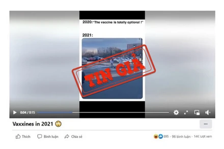 Ảnh chụp màn hình video được chia sẻ trên mạng xã hội Facebook với chú thích sai sự thật.