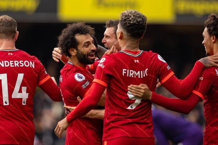 Liverpool lên ngôi đầu Premier League. (Nguồn: Getty Images/TTXVN)