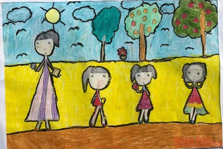 Tranh vẽ của một tác giả nhí trong cuộc thi do một trường tiểu học tổ chức.