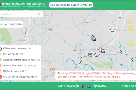 Hình ảnh thể hiện của Covidmaps Bắc Giang (Ảnh chụp màn hình)