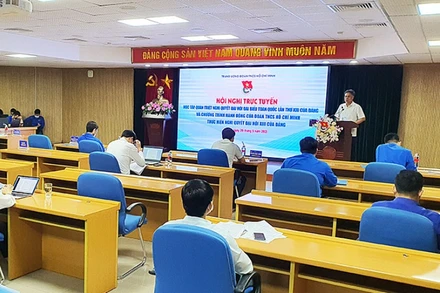 Các đại biểu dự Hội nghị tại đầu cầu Trụ sở T.Ư Đoàn (Hà Nội).