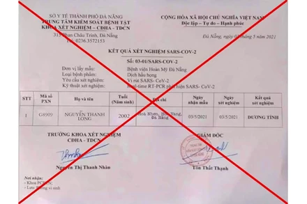 Giấy kết quả xét nghiệm giả được đăng tải lên mạng xã hội.