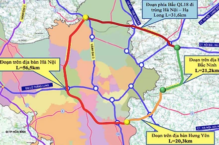 Hướng tuyến theo quy hoạch của đường Vành đai 4 - Vùng Thủ đô.