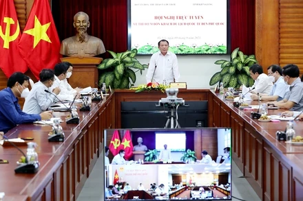 Toàn cảnh hội nghị về Kế hoạch thí điểm đón khách du lịch quốc tế đến Phú Quốc. (Ảnh: Bộ VHTTDL) 