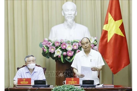 Chủ tịch nước Nguyễn Xuân Phúc phát biểu. (Ảnh: Thống Nhất/TTXVN)