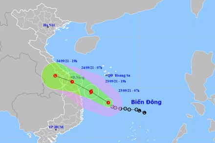 Vị trí và hướng di chuyển của áp thấp nhiệt đới. (Nguồn: nchmf.gov.vn)
