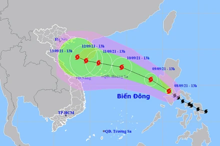 Vị trí và hướng di chuyển của bão Conson. (Nguồn: nchmf.gov.vn)