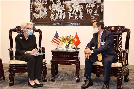 Bộ trưởng Ngoại giao Bùi Thanh Sơn tiếp Thứ trưởng Ngoại giao Mỹ Wendy Sherman. (Ảnh: TTXVN)