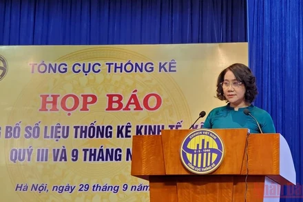 Tổng cục trưởng Tổng cục Thống kê, Nguyễn Thị Hương, phát biểu tại cuộc họp báo. (Ảnh: QUANG HƯNG).