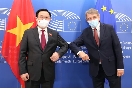 Chủ tịch Quốc hội Vương Đình Huệ hội đàm với Chủ tịch Nghị viện Châu Âu David Sassoli.