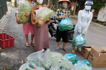 Một xóm trọ nghèo nhận hỗ trợ về thực phẩm từ dự án của HFR.