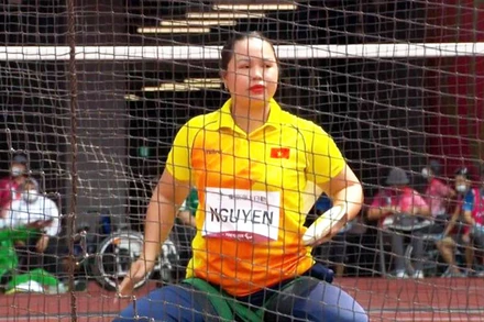 Vận động viên Nguyễn Thị Hải thi đấu tại Paralympic Tokyo 2020. (Ảnh: IOC)