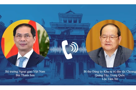 Bộ trưởng Ngoại giao Bùi Thanh Sơn điện đàm với Bí thư Đảng ủy Khu Tự trị dân tộc Choang Quảng Tây. (Ảnh: Bộ Ngoại giao)