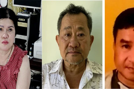 Ba bị can trong đường dây đánh bạc Liên, Hoàng và Nguyên (từ trái qua phải).