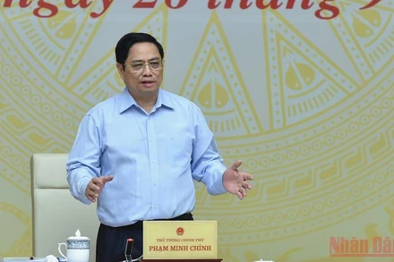 Thủ tướng Phạm Minh Chính phát biểu ý kiến tại hội nghị. (Ảnh: TRẦN HẢI)