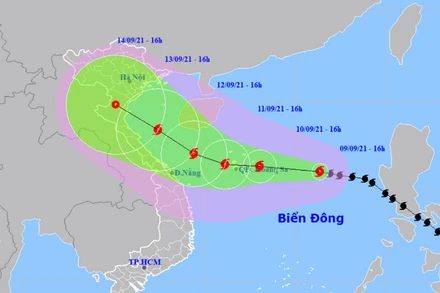 Vị trí và hướng di chuyển của bão số 5. (Nguồn: nchmf.gov.vn)