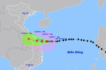 Vị trí và hướng di chuyển của bão số 5. (Nguồn: nchmf.gov.vn)