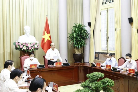 Chủ tịch nước Nguyễn Xuân Phúc phát biểu. (Ảnh: TTXVN)