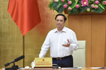 Thủ tướng Phạm Minh Chính phát biểu tại buổi làm việc trực tuyến với Ban Thường vụ Tỉnh ủy Thừa Thiên Huế. (Ảnh: TRẦN HẢI)