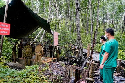 Đội ngũ y bác sĩ tham quan Căn cứ cách mạng Rừng Sác Cần Giờ.