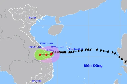 Vị trí và hướng di chuyển của bão số 5. (Nguồn: nchmf.gov.vn)